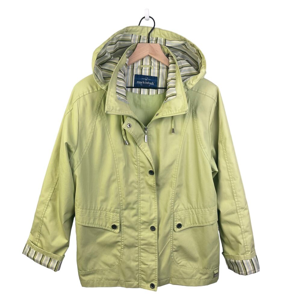 Mackintosh Jacket Hooded Trench Light‎ Green Zip-Up Removal Hood Pockets Spring